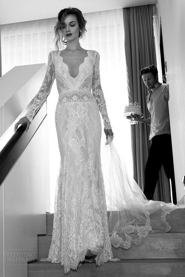 Sexy Backless Lace Mermaid Wedding Dresses Deep V Neck Country Beach Bridal Gowns Illusion Long Sleeve Vestidos de Novia 2021 Bride Dress