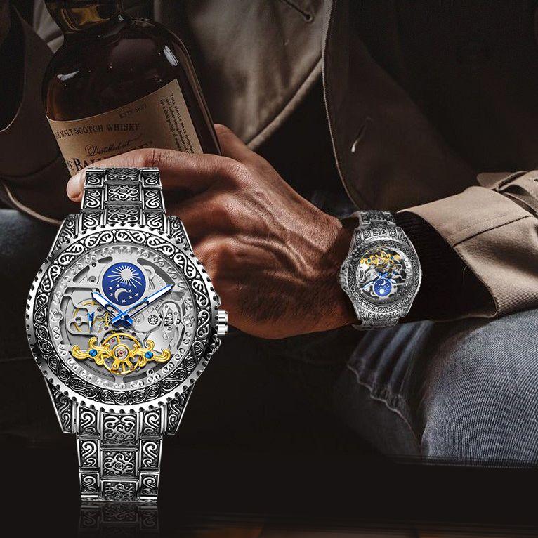 Wristwatches FORSINING Classic Retro Skeleton Tourbillon Men Watches Automatic Moon Phase Luminous Luxury Business Mechanical Man Wristwatch, Gold
Wristwatches FORSINING Classic Retro Skeleton Tourbillon Men Watches Automatic Moon Phase Luminous Luxury Business Mechanical Man Wristwatch, Gold