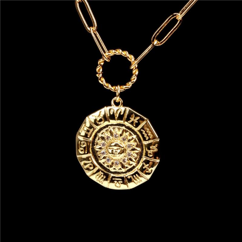 Pendant Necklaces EYIKA Vintage Inlaid Zircon Sun Flower Gold Long Link Chain Necklace Women Carving 12 Constellation Symbol Colar Jewelry
Pendant Necklaces EYIKA Vintage Inlaid Zircon Sun Flower Gold Long Link Chain Necklace Women Carving 12 Constellation Symbol Colar Jewelry