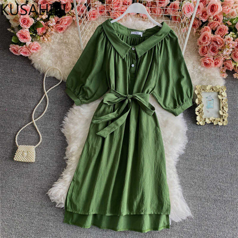 KUSAHIKI Spring Summer 3/4 Sleeve Women Dress Peter Pan Collar Vestidos Bow Bandage Slim Waist A-line Dresses 6E409 210602, Black
KUSAHIKI Spring Summer 3/4 Sleeve Women Dress Peter Pan Collar Vestidos Bow Bandage Slim Waist A-line Dresses 6E409 210602, Black