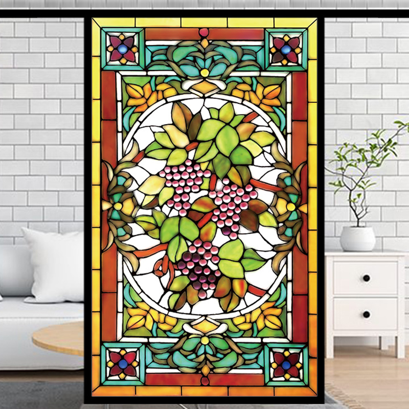 Frosted Privacy Window Film Stained Glass Film Retro European Church Style Colorful Window Stickers Shower Bathroom Glass Film 210317