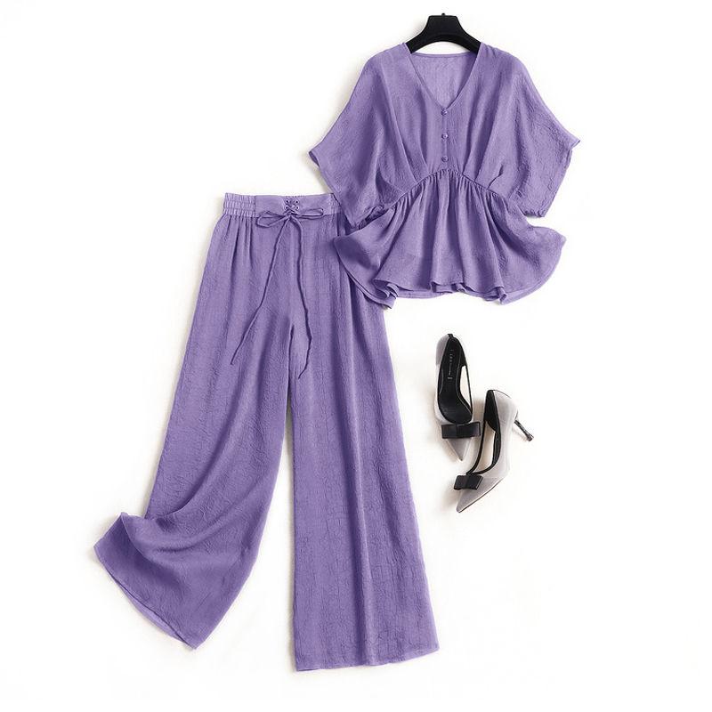 Women's Two Piece Pants Set For Women Summer 2021 Fashion Chiffon Suit V-neck Loose Polyester Short-sleeved Top Elegant Pleated
Women's Two Piece Pants Set For Women Summer 2021 Fashion Chiffon Suit V-neck Loose Polyester Short-sleeved Top Elegant Pleated