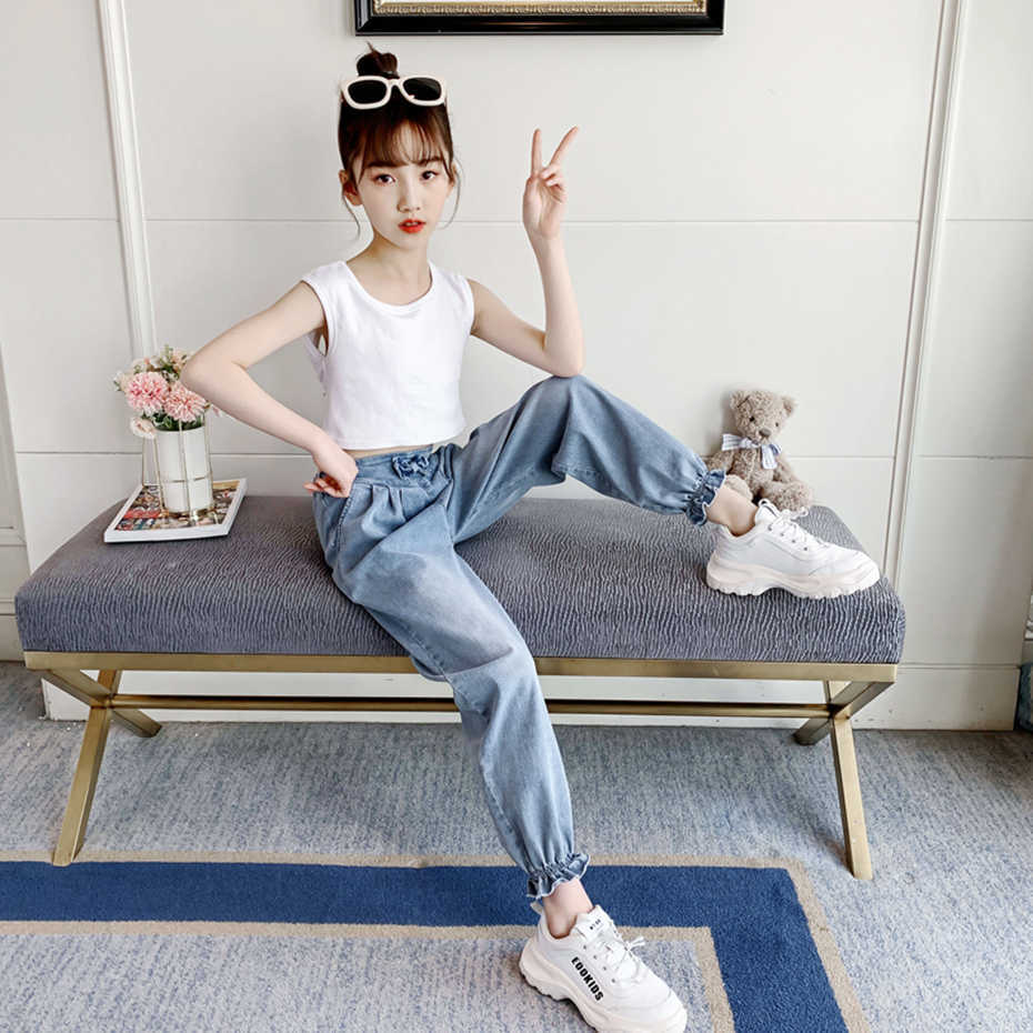 Girls Jeans Bow Kids Casual Style Children Spring Autumn Children's Clothes 6 8 10 12 14 210527