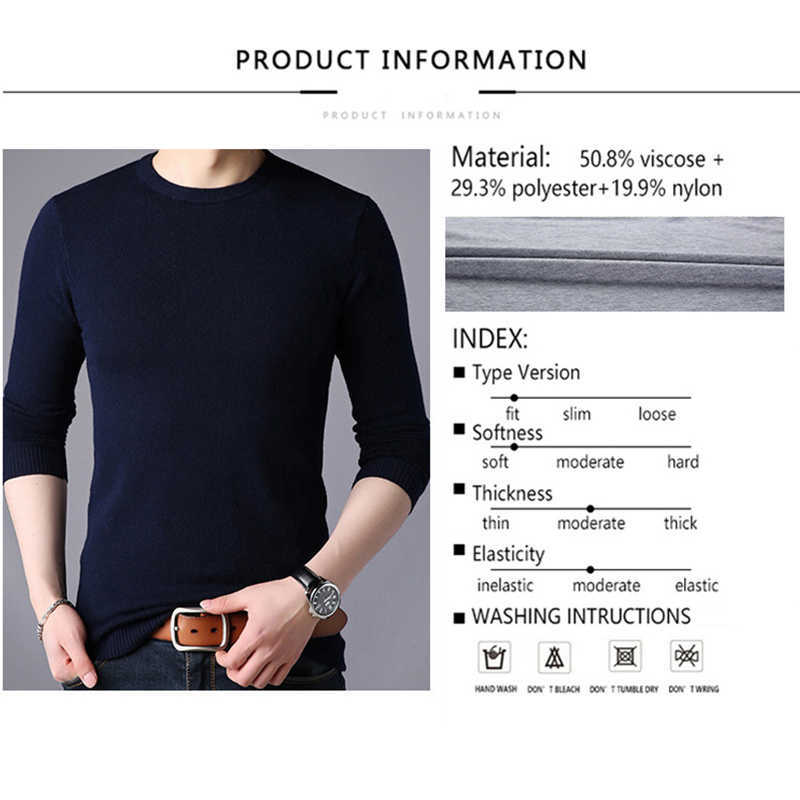 TFETTERS Spring Autumn Knitted Sweater Men Long Sleeve O-Neck Sweater for Man Solid Color Gray Slim Sweaters Oversize M-4XL 210813wtt