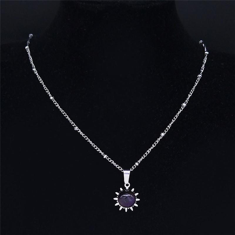 Pendant Necklaces Bohemia Sun Stainless Steel Purple Crystal Charm Necklace For Wmen Silver Color Small Boho Jewelry Bijoux Femme NXS04
Pendant Necklaces Bohemia Sun Stainless Steel Purple Crystal Charm Necklace For Wmen Silver Color Small Boho Jewelry Bijoux Femme NXS04