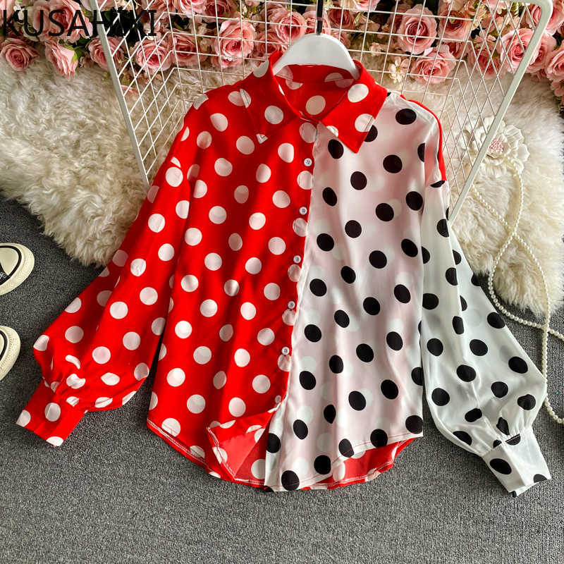 Korean Dot Women Blouses Causal Puff Sleeve Turn-down Collar Shirt Spring Fashion Elegant Blusas Top 6F769 210603, Red
Korean Dot Women Blouses Causal Puff Sleeve Turn-down Collar Shirt Spring Fashion Elegant Blusas Top 6F769 210603, Red