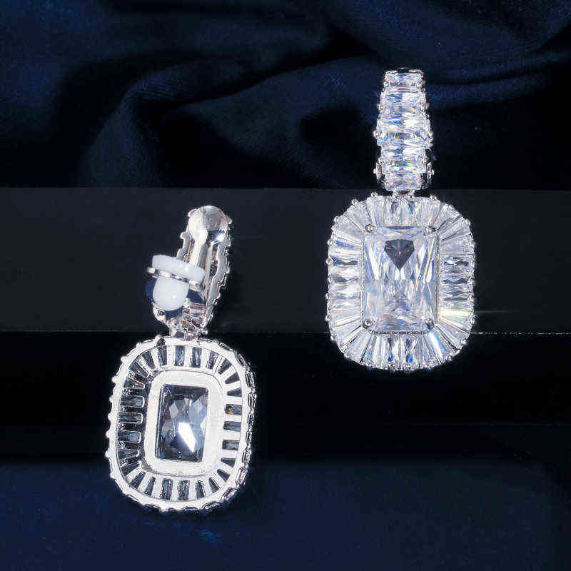 CWWZircons Non Pierced Ear Gorgeous Top Cubic Zirconia Crystal Women Party Clip On Long Earrings without Piercing CZ586 211216