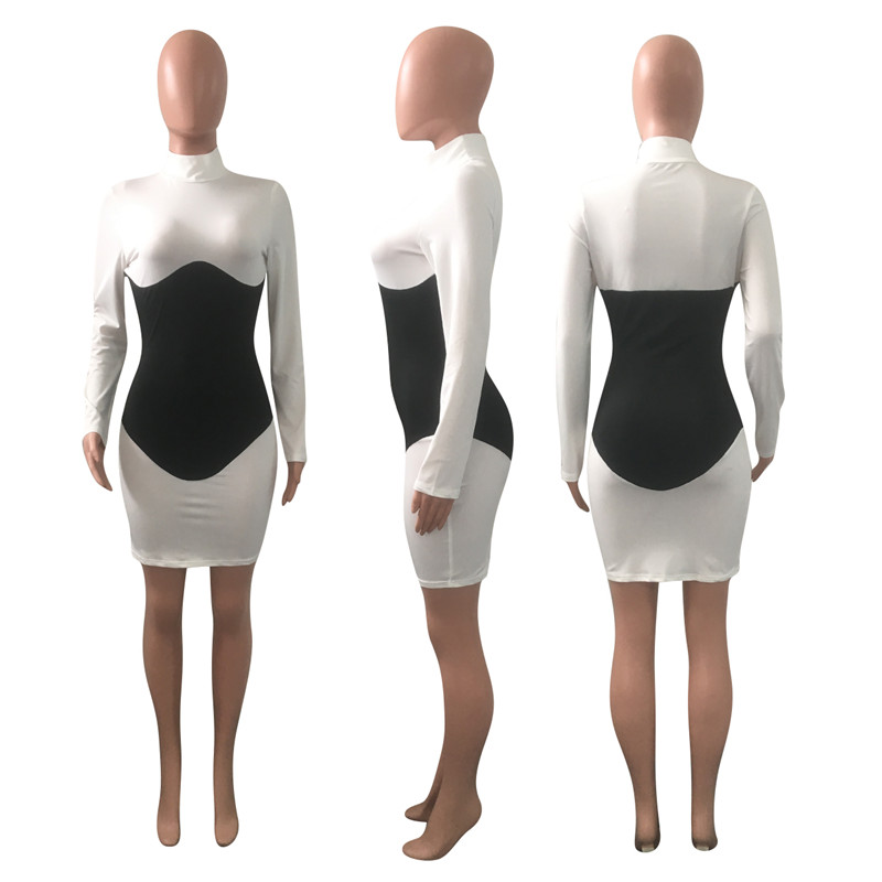 Women Dresses Bodycon Dress Causal Panelled Long Sleeve Skirt Sexy Hip Package Dress Fashion party Skinny Midi Skirts