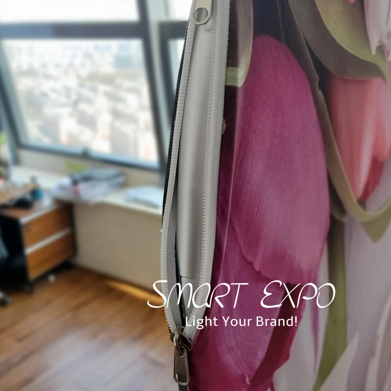 Retail Supplies Birthday Party Backdrop Event Decoration Wall Display with Circle Fabric Graphic Steel Base and Portable Carry Bag