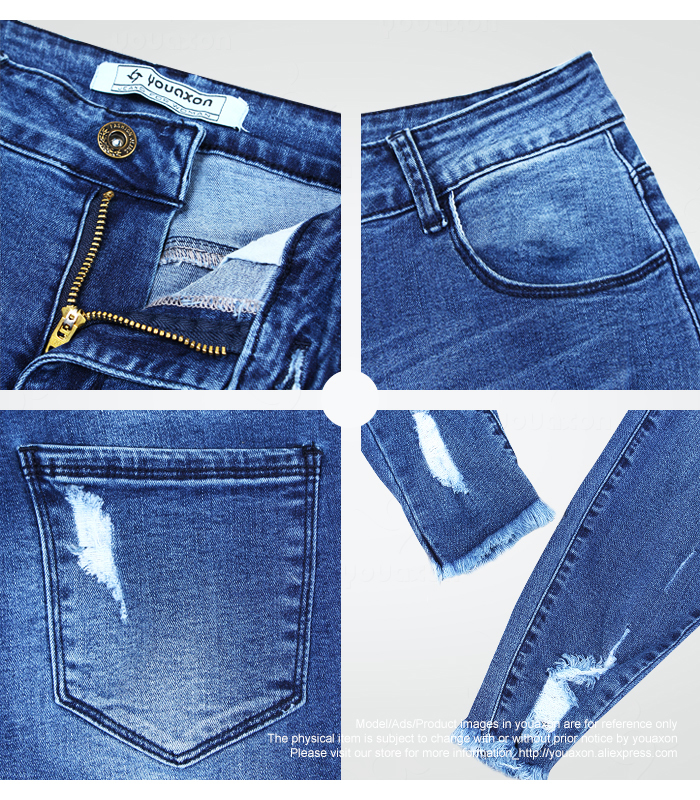 2127 Youaxon S-XXXXXL Ultra Stretchy Blue Tassel Ripped Jeans Woman Denim Pants Trousers For Women Pencil Skinny Jeans 210302
