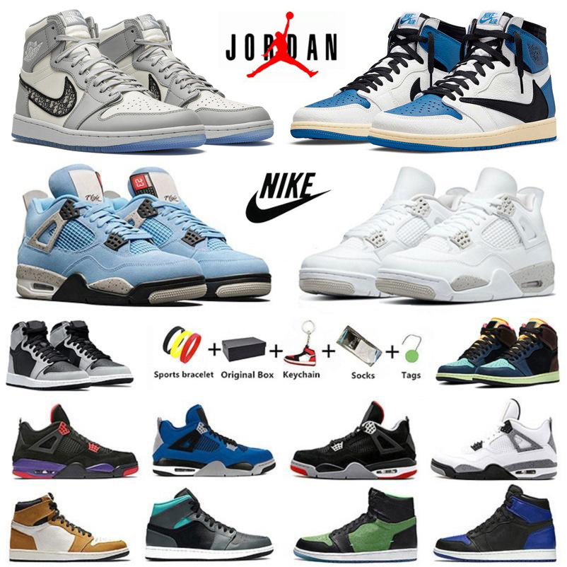 Air Jordan 1 travis scotts University Blue Mens Basketball shoes 1s Hyper Royal toe dark Jumpman 4 Taupe Haze white oreo 4s Men women trainers Sports Sneakers with box, Color#28