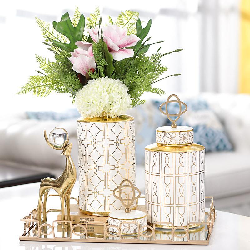 Vases Nordic Decoration Home Flower Vase Modern Ceramic Ornaments Living Room Light Luxury Pottery Pot Decore