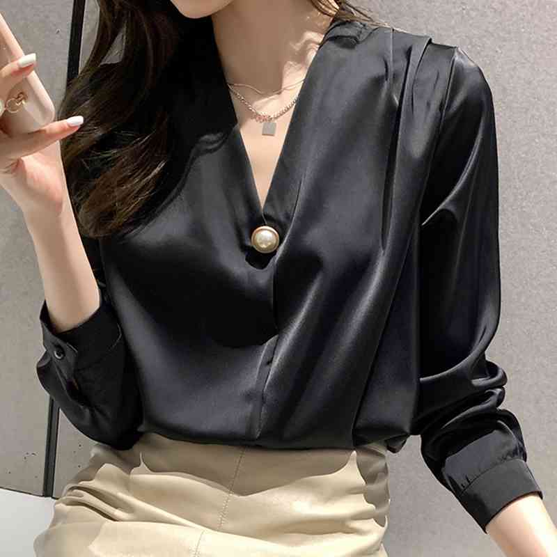 Long Sleeve Balck Blouse Women Blusas Mujer De Moda V-Neck Chiffon Blouse Shirt Tops Women Blouses Femme Blusas E205 210602, White
Long Sleeve Balck Blouse Women Blusas Mujer De Moda V-Neck Chiffon Blouse Shirt Tops Women Blouses Femme Blusas E205 210602, White