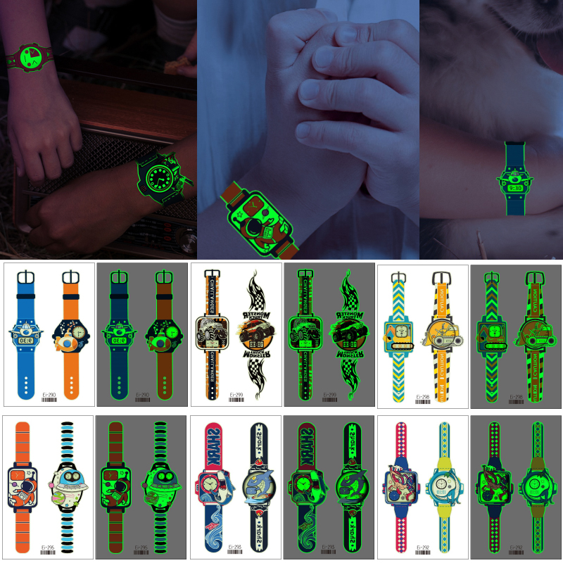 Luminous Temporary Tattoo Sticker Cartoon Watch Design for Boy Kid Body Art Makeup Water Transfer Children Paper Robot Excavator Spaceman Shark Dinosaur Decal
Luminous Temporary Tattoo Sticker Cartoon Watch Design for Boy Kid Body Art Makeup Water Transfer Children Paper Robot Excavator Spaceman Shark Dinosaur Decal