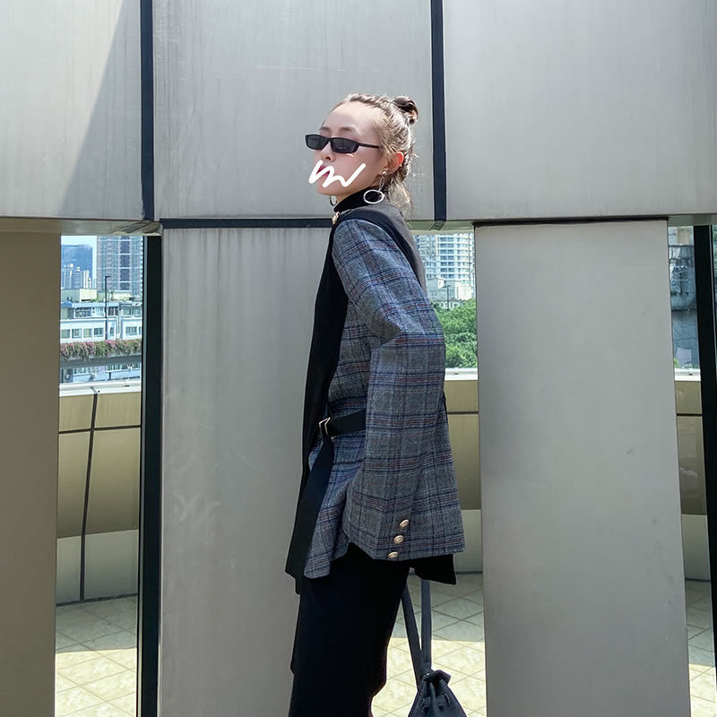 XITAO Korean Style Patchwork Plaid Sweatshirt Women Fashion Long Sleeve Loose Turtleneck Top Plus Size Irregular Autumn XJ5254 201202
