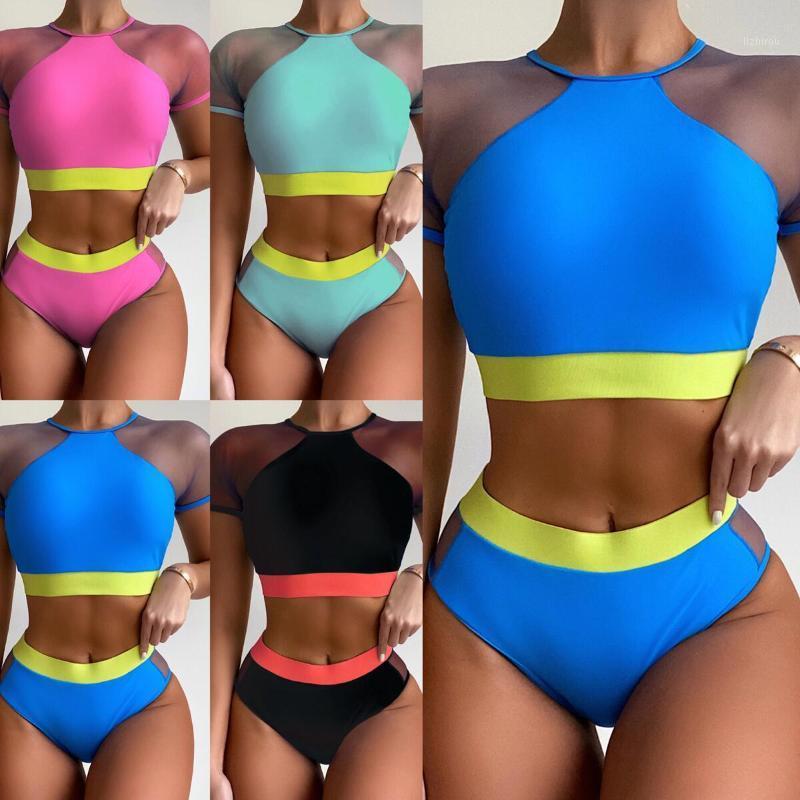 Women' Swimwear 2021 Women Patchwork Splicing Mesh Short Sleeve High Waist Bikini Female Swimsuit Two Piece Set
Women' Swimwear 2021 Women Patchwork Splicing Mesh Short Sleeve High Waist Bikini Female Swimsuit Two Piece Set
