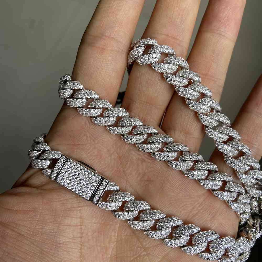 Meisidian 24 Inch S925 Silver Iced Out VVS Moissanite Diamond Cuban Link Chain Necklace For Men X0509