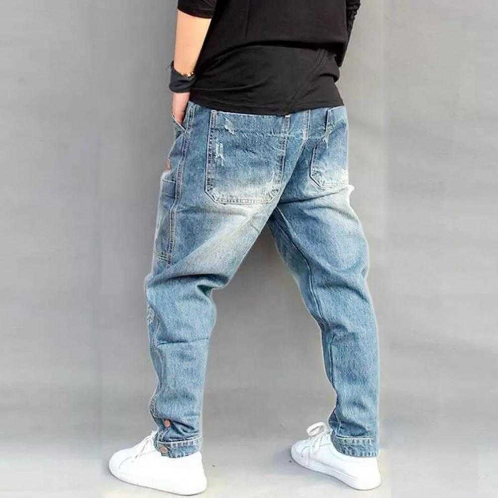 Man Pants Mid Waist Double Pocket Zip Closure Worn Man Jeans for Outdoor Activity X0621
