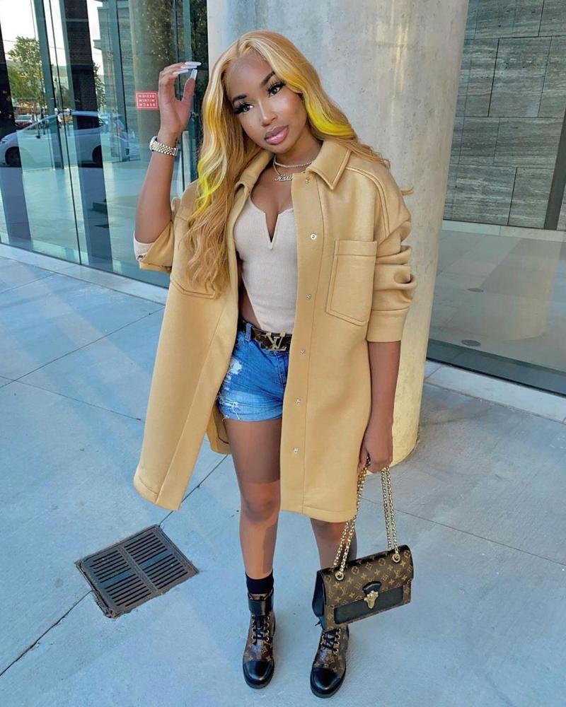 2021 Trendy Women Woolen Coat Turn Down Collar Single Breasted Pockets Long Sleeve Mid Length Trench Jacket Cardigans
