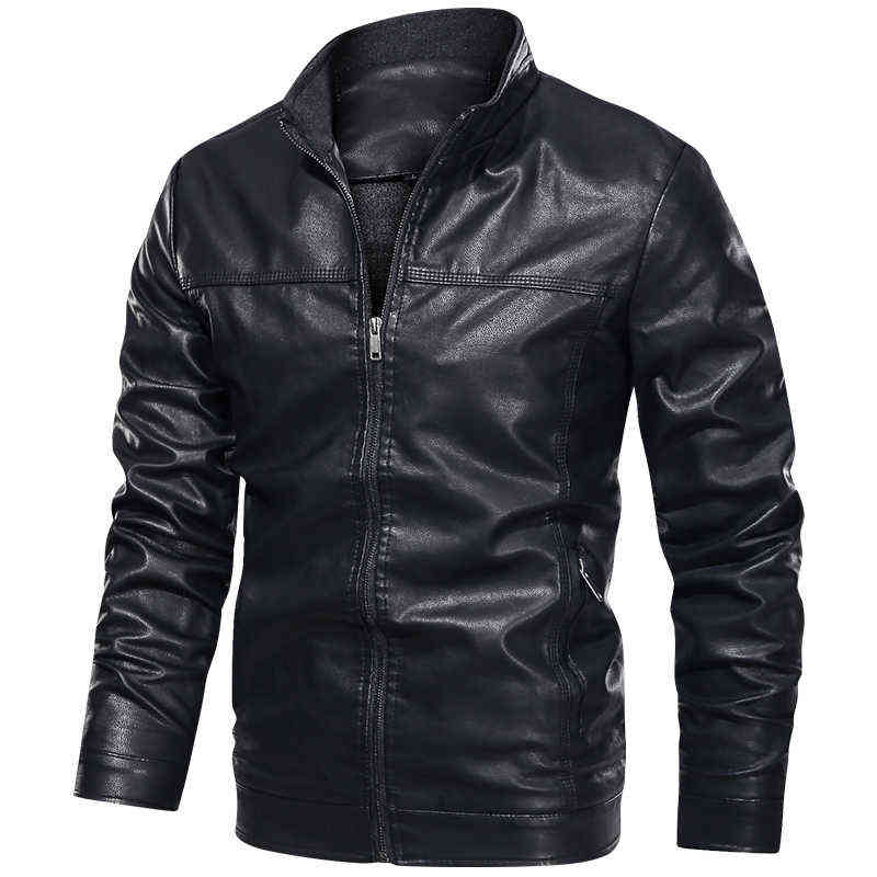 Autumn/winter Men's Leather Vintage Jackets Casual Biker Pu Jacket Zip Pocket Thick Leather Coats Jacket Men 211106