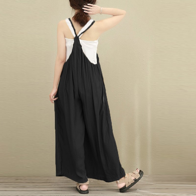 Women Office Casual Pants Cotton Linen Plus Size 5XL Dungarees Wide Leg Pants Women's Big Size Rompers Strap Long Trousers 201012