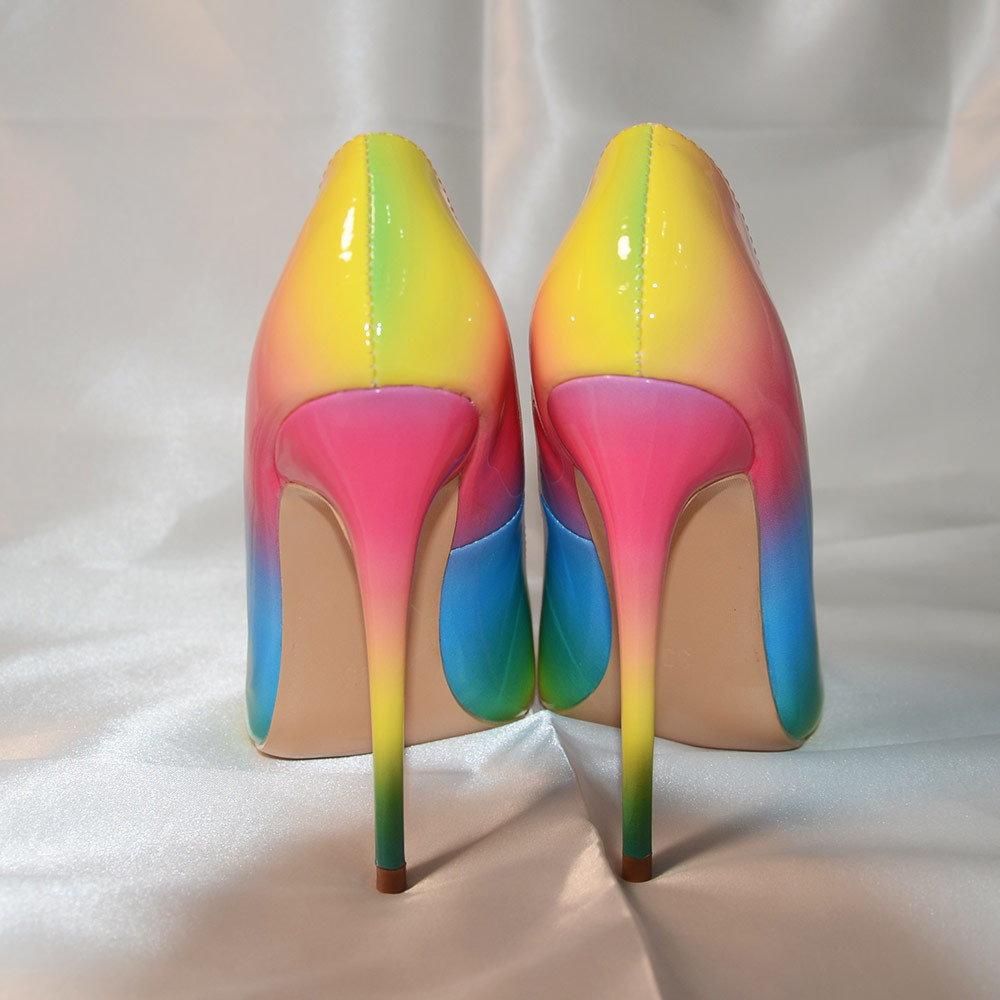 Veowalk Rainbow New Colorful Patent Leather Women Sexy Stiletto Extemely High Heels, Ladies Fashion Pointed Toe Pumps Party Shoes 210310