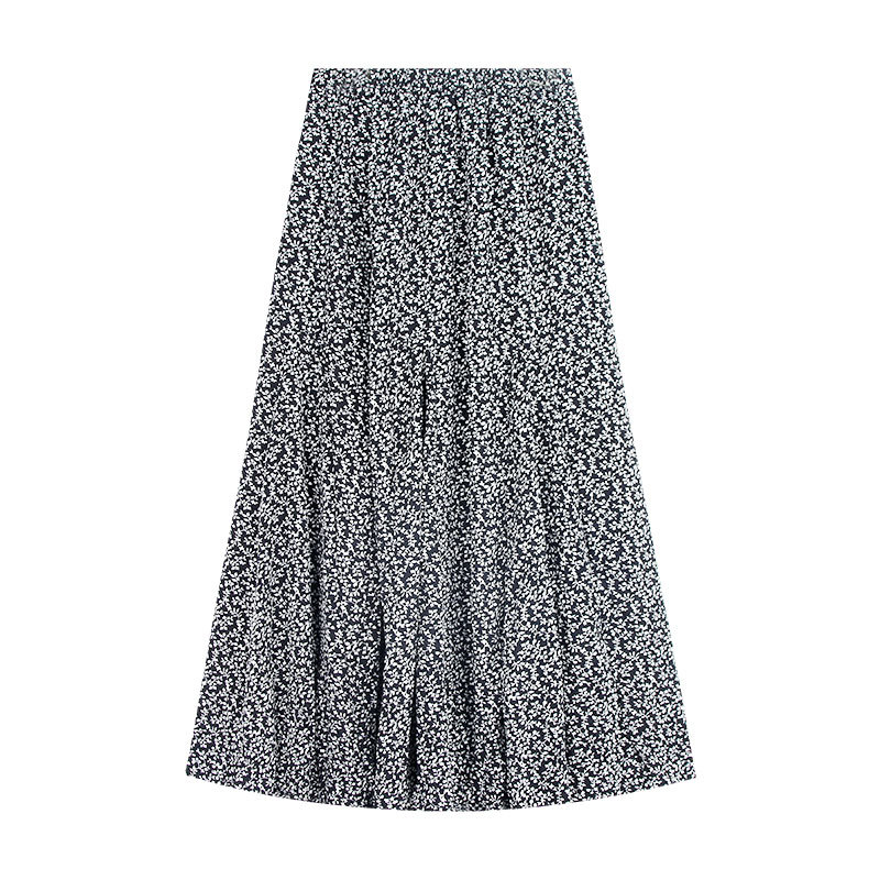 Women Elegant Floral Print Pleated Skirt Elastic High Waist Long Skirt Female Autumn Ladies High Quality Midi Skirt Saia 210306