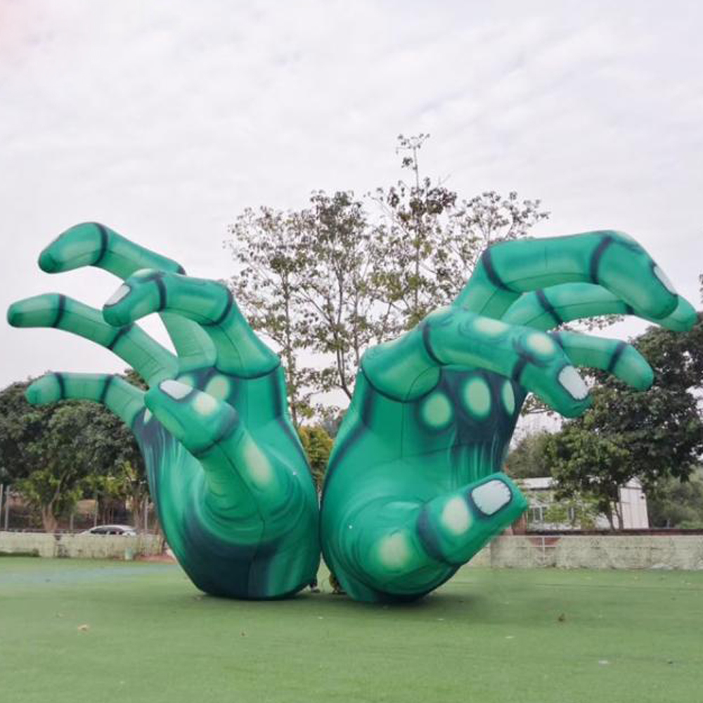 Customized giant green inflatable halloween yard decorations horror skeleton hand for outdoor