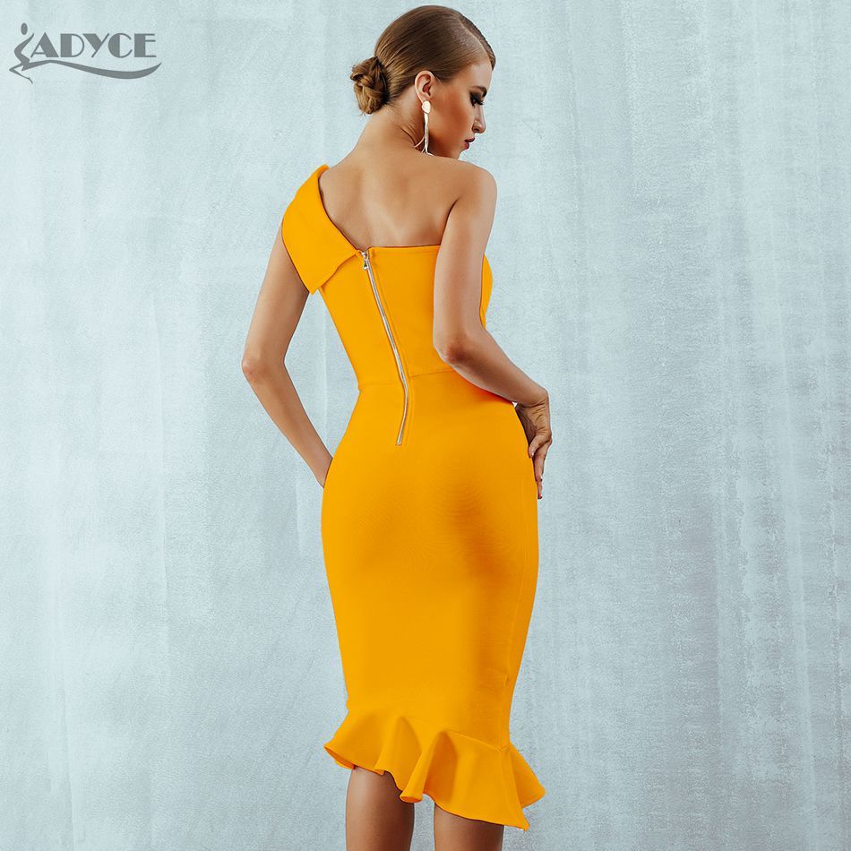 Adyce New Summer Women Bandage Dress Sexy One Shoulder Sleeveless Ruffles Nightclub Celebrity Evening Party Mermaid Dresses 210309