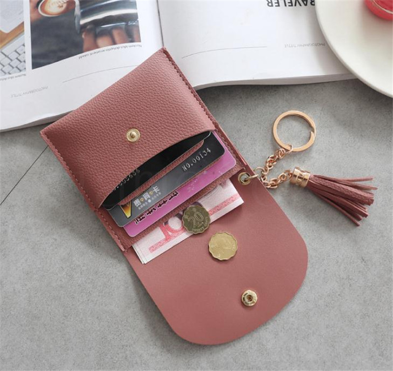Wallets Women Coin Purse Ladies Pu Leather Tassel & Metal Ring Clutch Keychain Thin Key Bag Card Holders Mini Pouch DB502 Y260206