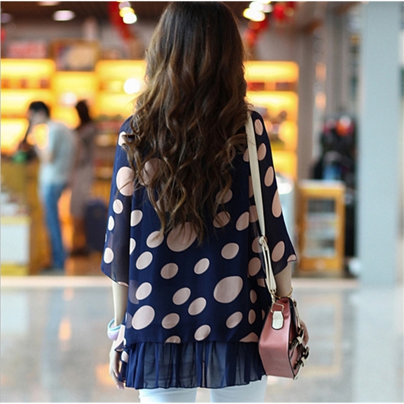 Feminina Robe Korean Women Blouse Shirts New Summer Plus Size Sweet Ruffles Office Wear Polka Dot Chiffon Blouse Tops HJ859 T200322