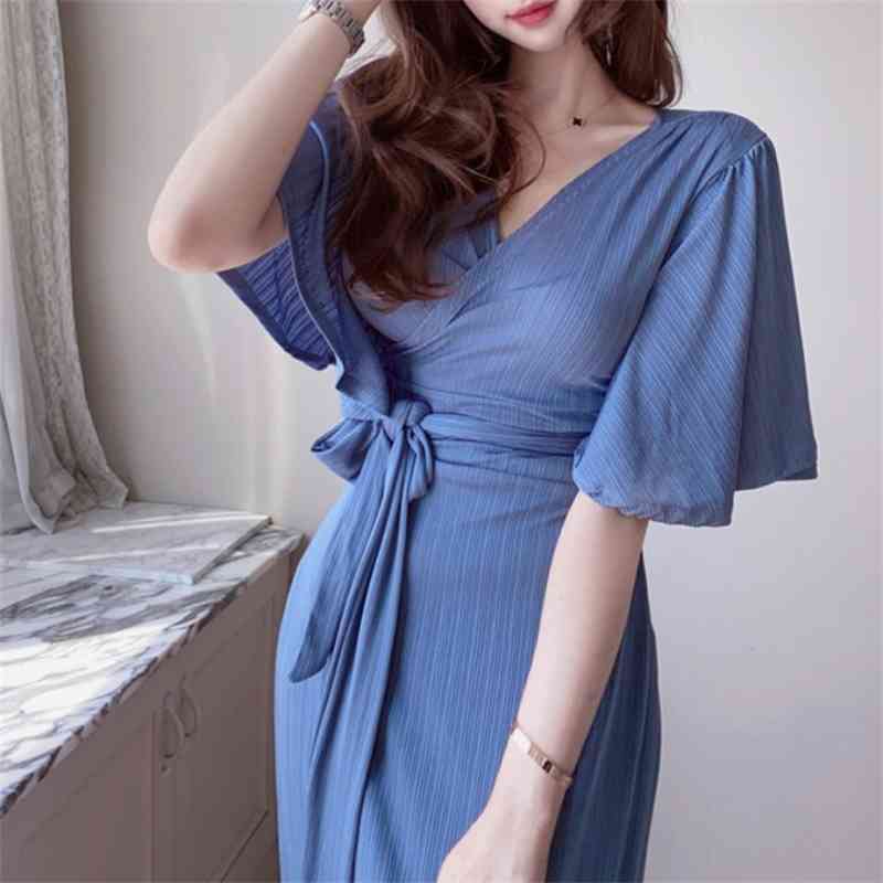 summer Korean style temperament V-neck lotus leaf sleeve lace-up wrap holiday sunscreen dres 210603, Leather pink
summer Korean style temperament V-neck lotus leaf sleeve lace-up wrap holiday sunscreen dres 210603, Leather pink