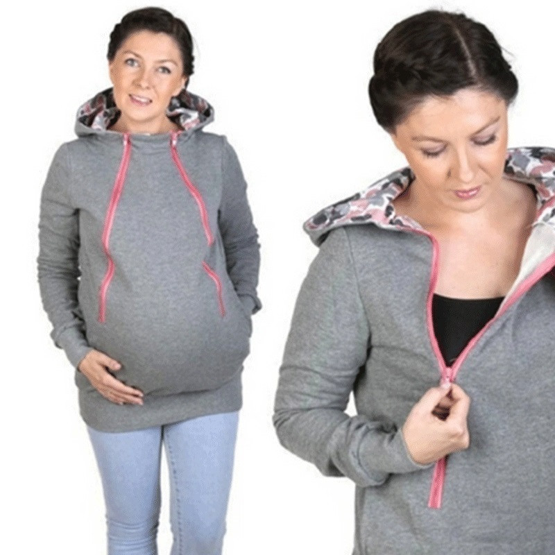 HGTE Fashion Three-in-one Multi-functional Mother Kangaroo hoody Causal Women Hoodies Jackets Zipper Pregnant women Sweatshirts 201204