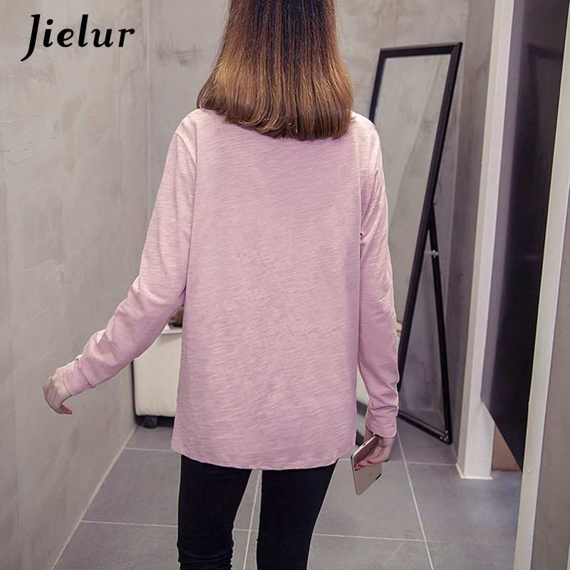 Jielur Autumn Rabbit Embroidery Women T-shirt Long Sleeve Cute Korean Tshirts White Black O-neck Girl Bottoming Tee Shirts M-XXL T200319
