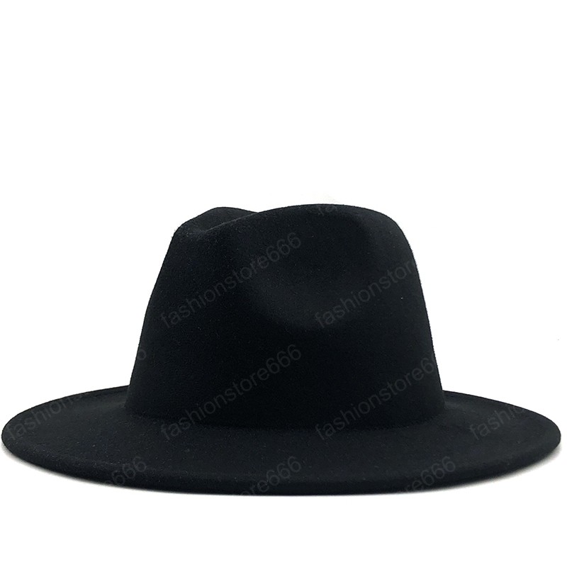 Big Size Outer black Inner Army green Wool Felt Jazz Fedora Hats with Thin Belt Buckle Men Wide Brim Panama Trilby Cap