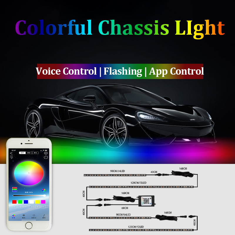 Cars Underbody Ambient Light for Trucks Streamer LED Strip Neon Lights Colorful Flexible RGB App Remote Car Decorative Styling Atmosphere 12v Underglo