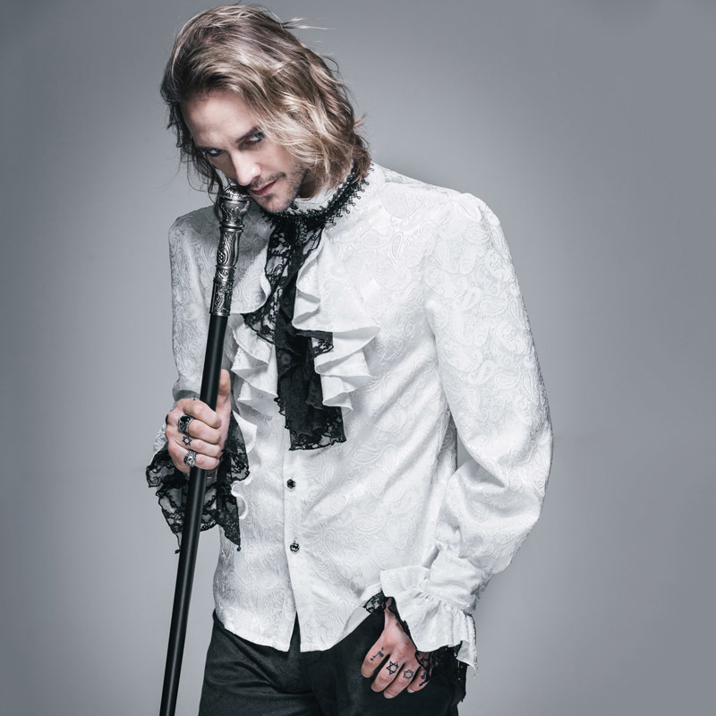 Devil Fashion Gothic Shining Men's Tie Shirt Steampunk Black White Gorgeous Pattern Long Sleeves Shirts Male Casual Blouse Tops 201124