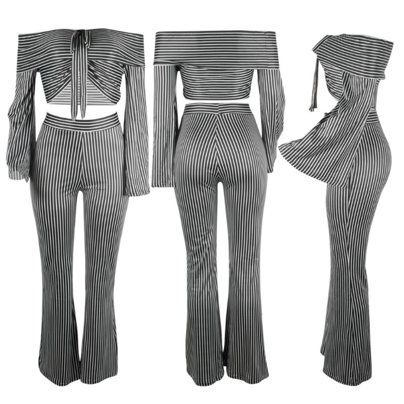 Women's Tracksuits High Fashion Striped Print Women Strapless Top With Pants Summer Suits