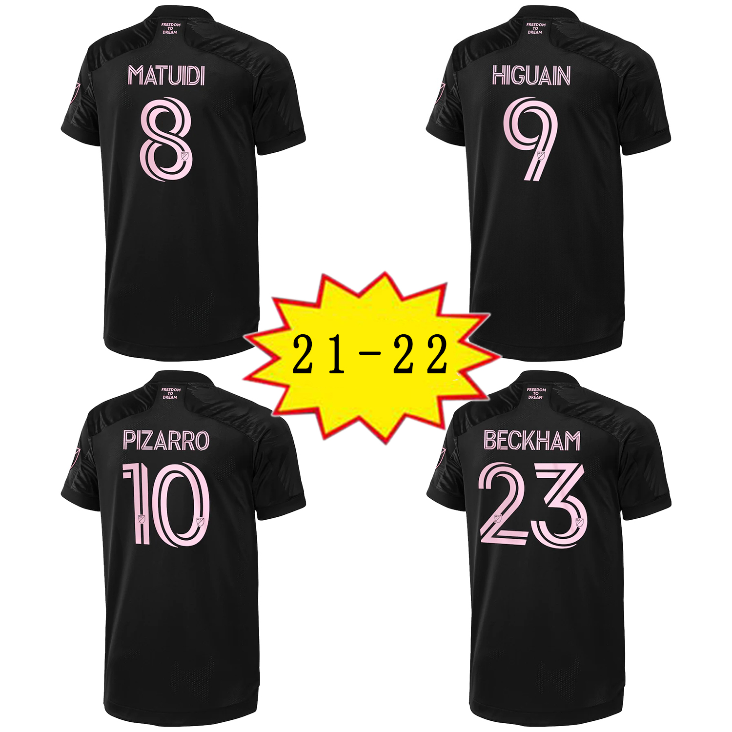 MLS 2021- 2022 INTER MIAMI 23# Beckham 9# Higuain 8# Matuidi Black Soccer Jerseys Player Jersey (Choose Flocking, Black;yellow
MLS 2021- 2022 INTER MIAMI 23# Beckham 9# Higuain 8# Matuidi Black Soccer Jerseys Player Jersey (Choose Flocking, Black;yellow