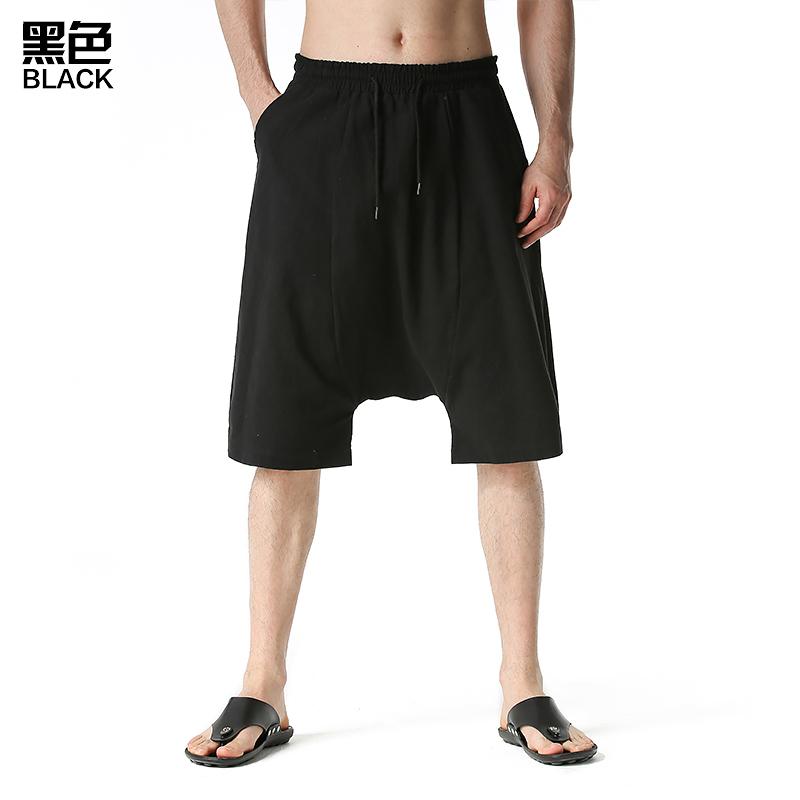 Men's Shorts Casual Drawstring Pockets Drop Crotch Baggy Long Trousers Harem Pants Retro Flying Mouse Style Slacks