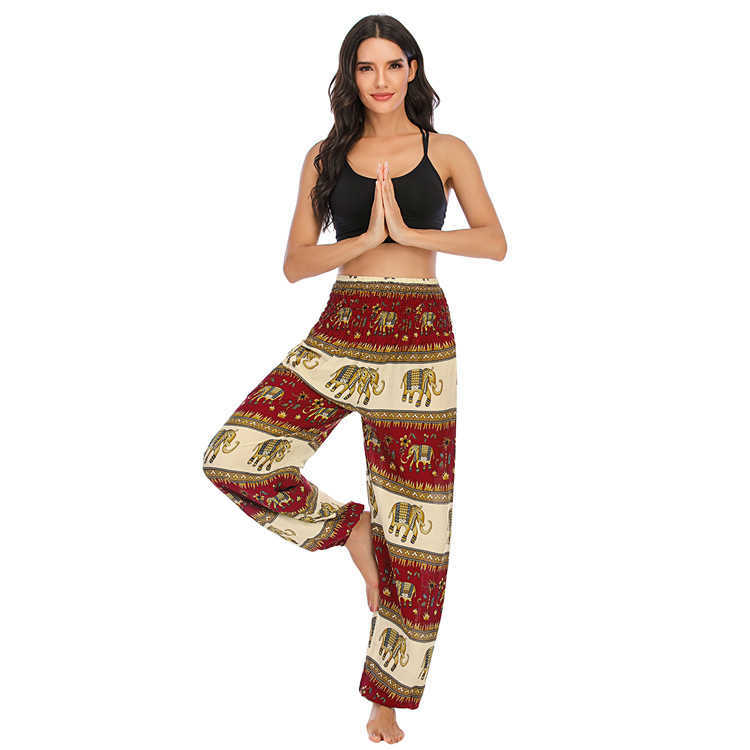 Thiland Female Elephant Print Wide Leg Pants Elastic Waist Loose Joggers Woman Harem Casual Pantalones Mujer Cintura Alta 210604