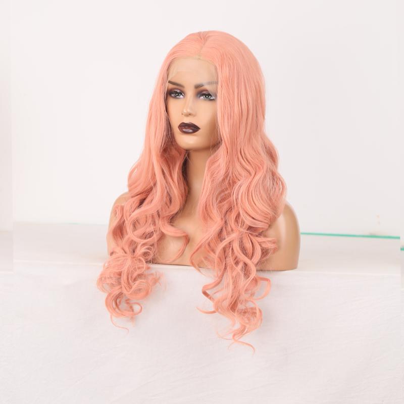 Synthetic Wigs Body Wave Lace For Women Heat Resistant Fiber Front Wig Long Pink Hair High Temperature Cosplay
