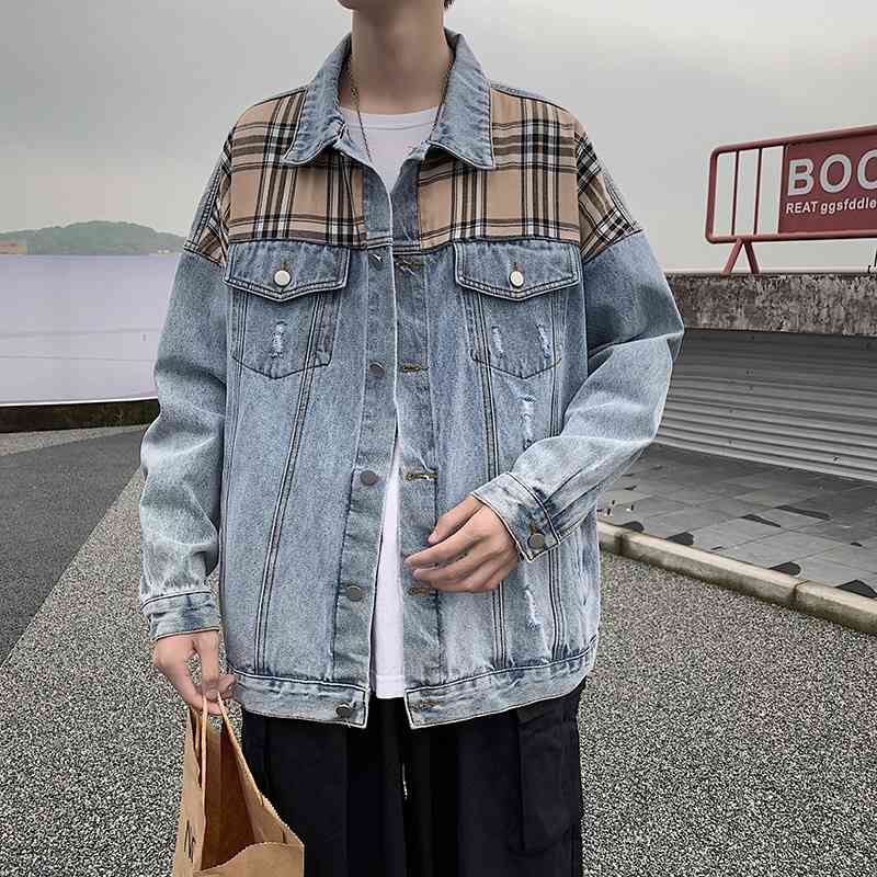 2021 spring autumn denim jacket men's loose, ruffian handsome patchwork top trend Korean casual coat, Black
2021 spring autumn denim jacket men's loose, ruffian handsome patchwork top trend Korean casual coat, Black