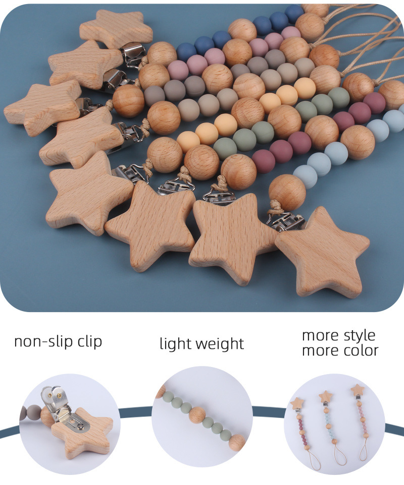 INS baby Safty Wooden Soothers & Teethers Stars Shape And Beads Ball Design Health Care Teething Training Infant Suitable For 0-3Months