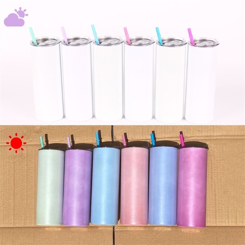 20oz UV color changing skinny tumbler white thermal sublimation straight straw heat preservation car cup, Light blue
20oz UV color changing skinny tumbler white thermal sublimation straight straw heat preservation car cup, Light blue