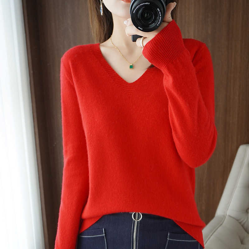 Autumn Winter Cashmere Sweater Women Keep Warm V-neck Pullovers Knitting Fashion Korean Long Sleeve Loose Tops 211011Z