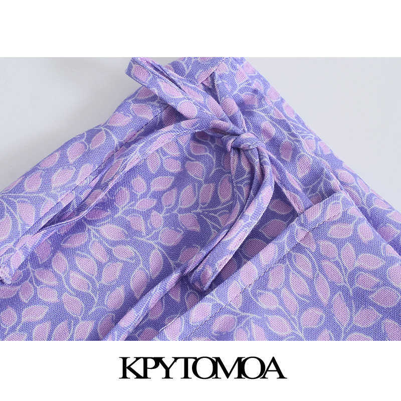 KPYTOMOA Women Chic Fashion Side Ties Printed Shorts Skirts Vintage High Waist Back Zipper Female Skort Mujer 210611