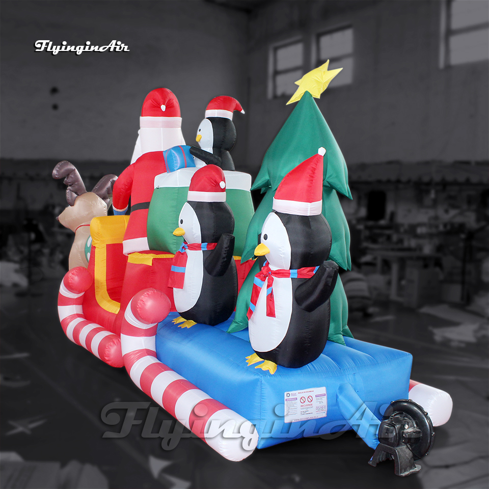 Customized Xmas Character Inflatable Santa Claus Delivering Gifts In A Sleigh Pulled By Reindeers For Christmas Eve Decoration