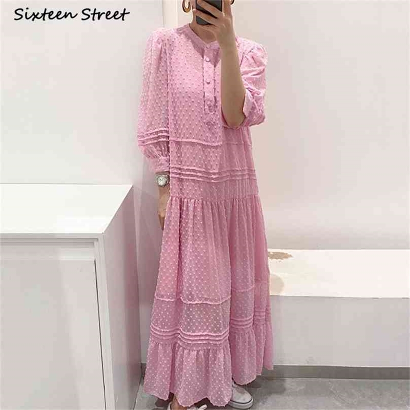 Elegant Pink Dress Woman O-neck Single-breasted Maxi Vestido es Polka Dot Vintage Loose Long Spring 210603, Clear
Elegant Pink Dress Woman O-neck Single-breasted Maxi Vestido es Polka Dot Vintage Loose Long Spring 210603, Clear