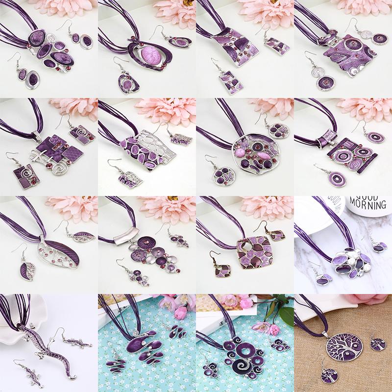 Earrings & Necklace MINHIN Vintage Earring Jewelry Sets Bohemia Style Multilayer Purple Enamel GEM Chain Pendant Set, Silver
Earrings & Necklace MINHIN Vintage Earring Jewelry Sets Bohemia Style Multilayer Purple Enamel GEM Chain Pendant Set, Silver